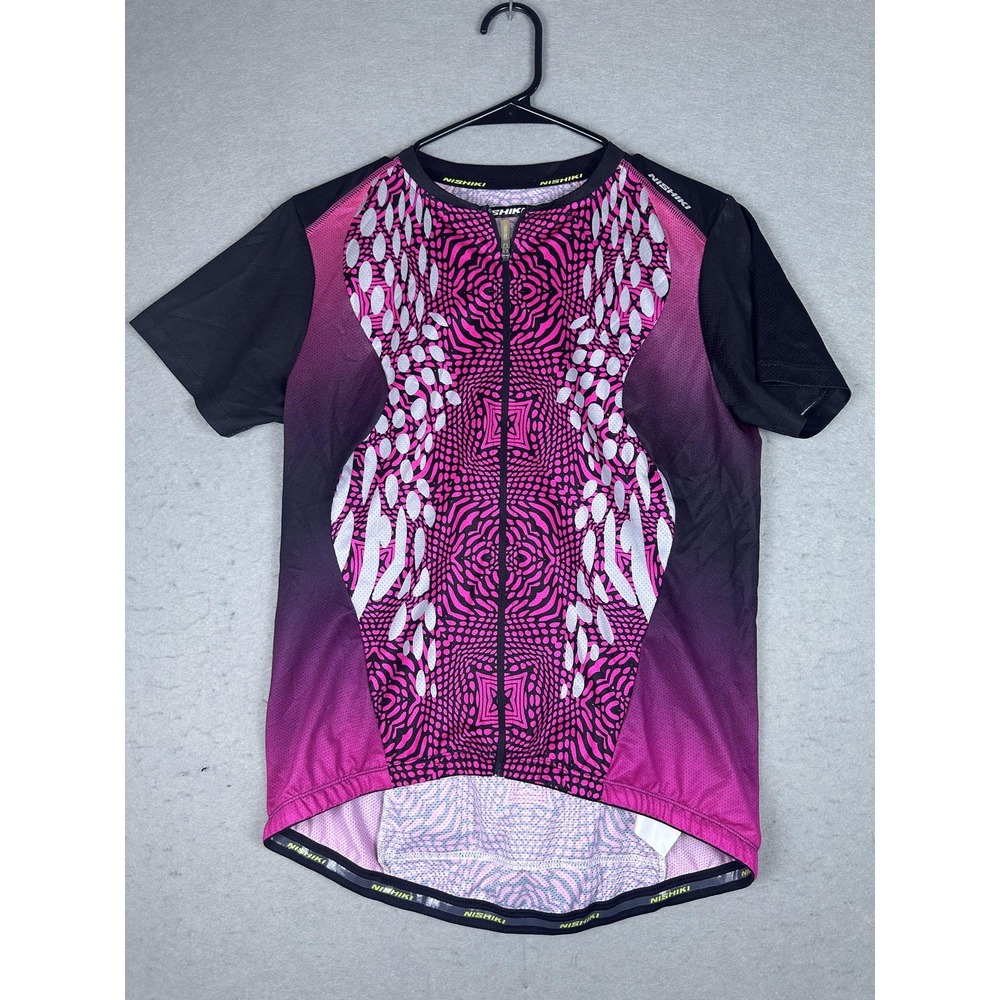 Nishiki Cycling Jersey Womens Medium Pink Black‎ Short Sleeve Zip Bike Shirt NWS